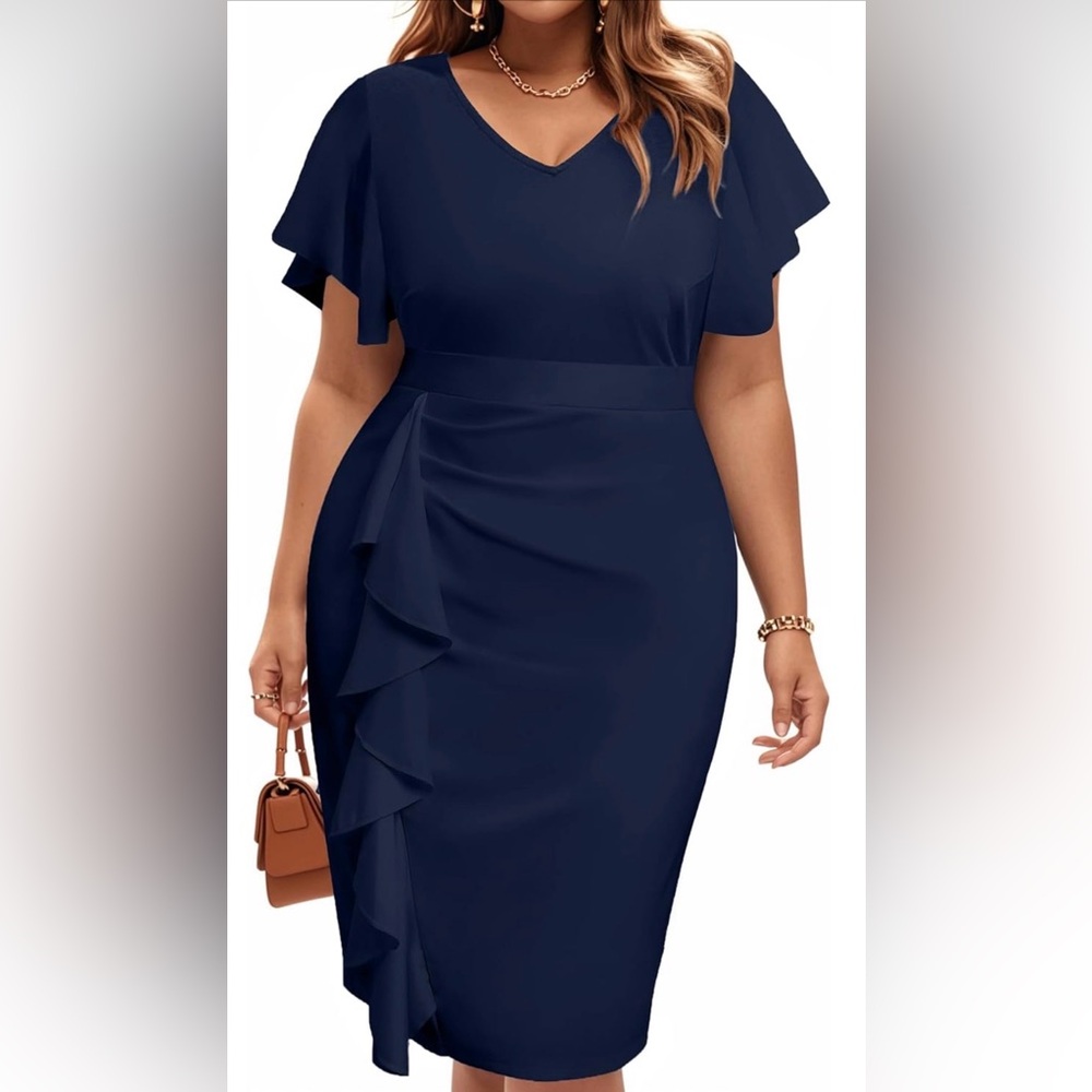 Classic Navy Midi Dress with Ruffle Detail